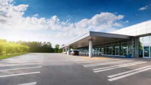 A front load dumpster for strip malls, designed for efficient waste management and recycling.